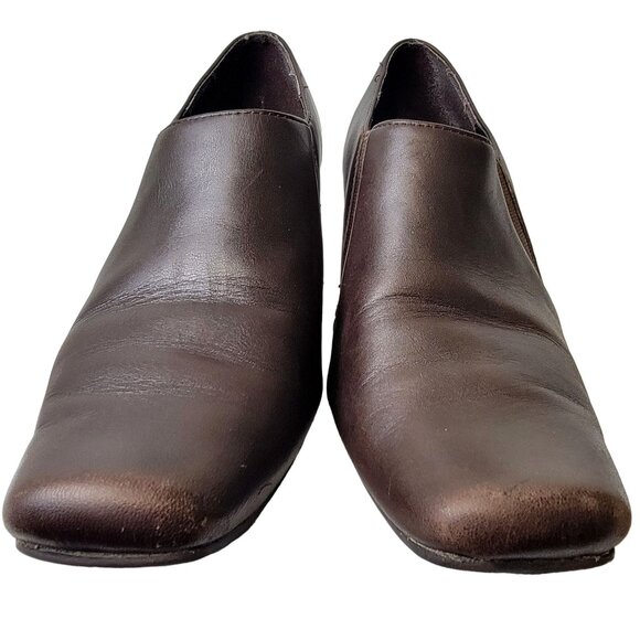 Aerosoles Leather Block Heels Women 8.5 Brown Shoes Formal Work Slip On Loafers - Picture 14 of 14